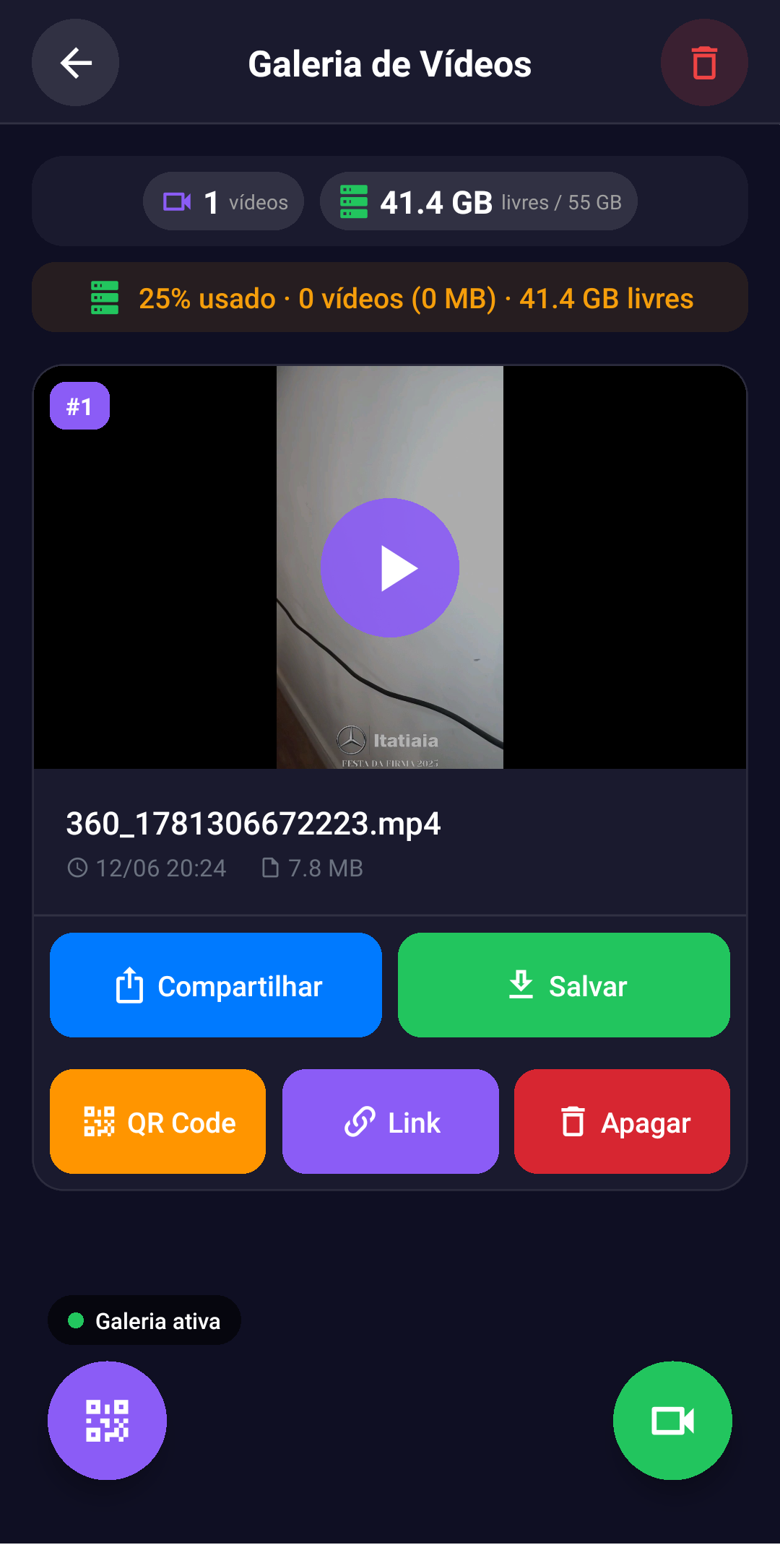 Galeria de vídeos do app