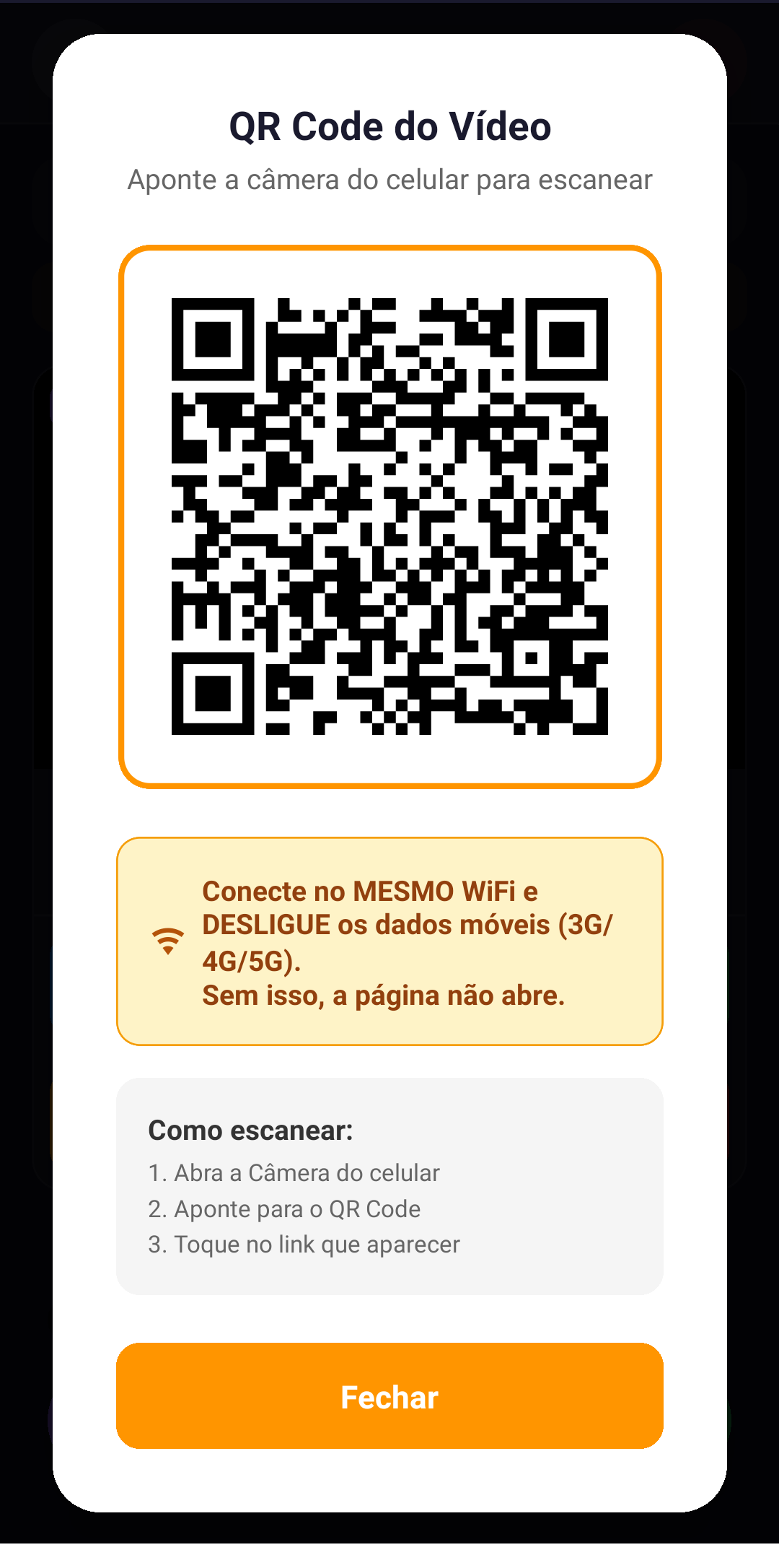 QR para o convidado baixar o vídeo